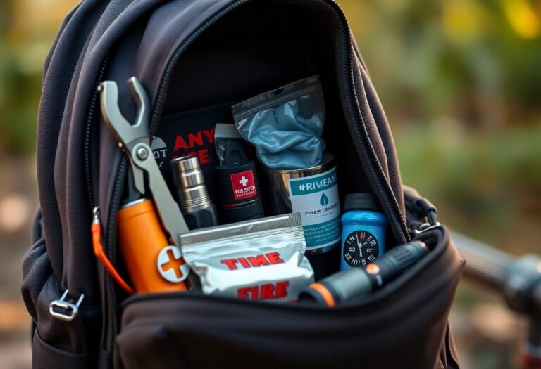 A Survival kit showing first aid and survival tools